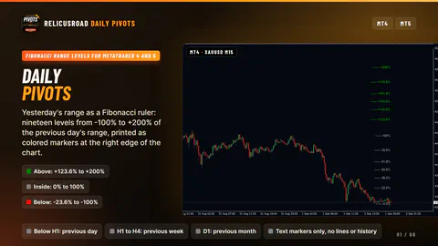 RelicusRoad Daily Pivots on a MetaTrader chart