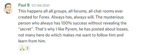 Trader testimonial showing profits